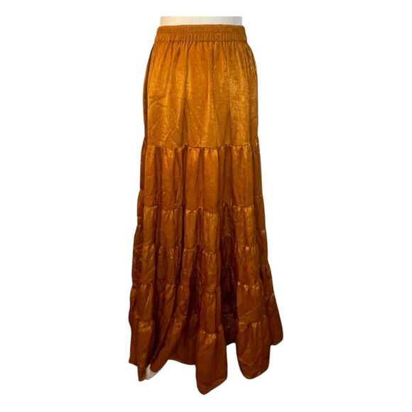 Joyfolie Button Front Tiered Maxi Skirt Rust Polyester Knit Bohemian S - Picture 4 of 7